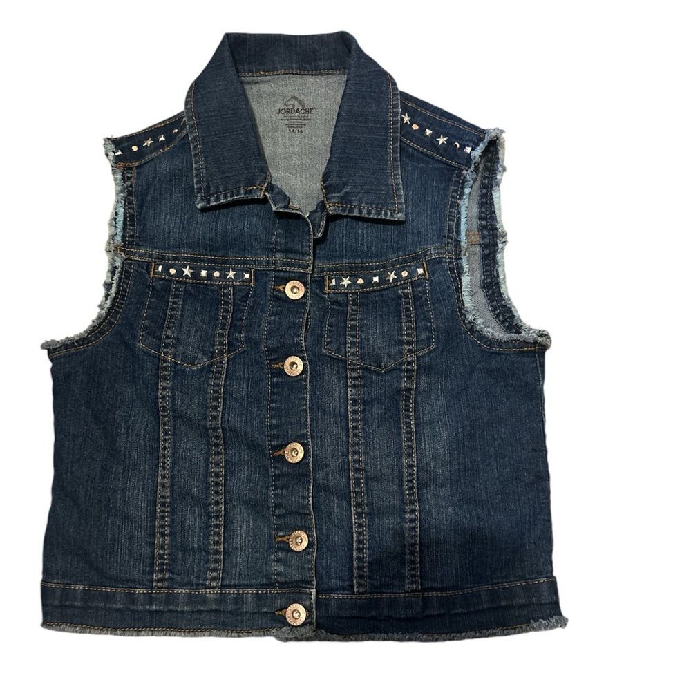 Jordache Stretch Denim Vest With Star Stud Embellished Pockets Girls Size 14/16